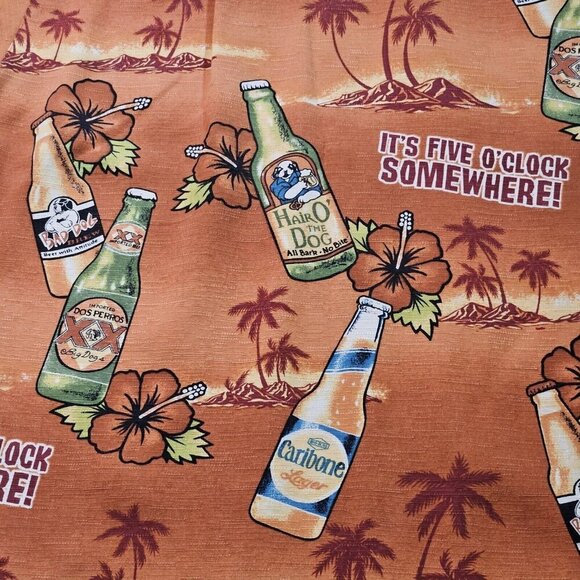 Big Dogs Shirt Men L Orange Hawaiian SS It's Five O'Clock Somewhere! Print Beach - Picture 11 of 12